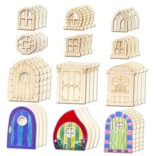 48 Pcs Fairy Door  Window Craft Kit - Wooden Garden Doors, Unpainted