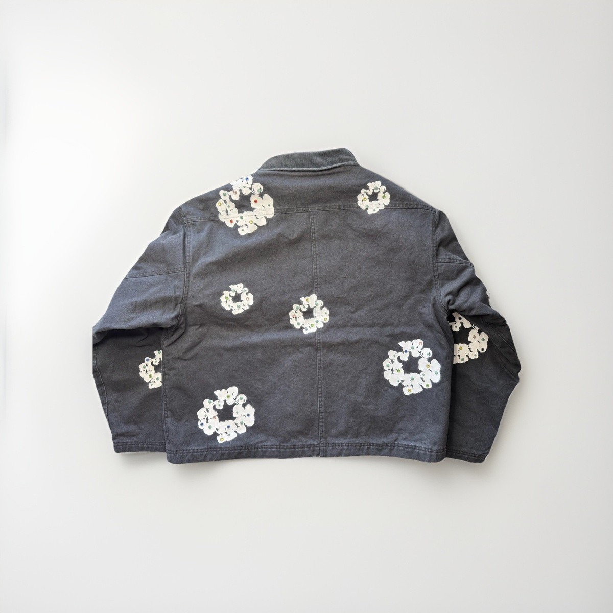 Denim Tears Cotton Wreath Logo Rhinestone Black Canvas Work Jacket