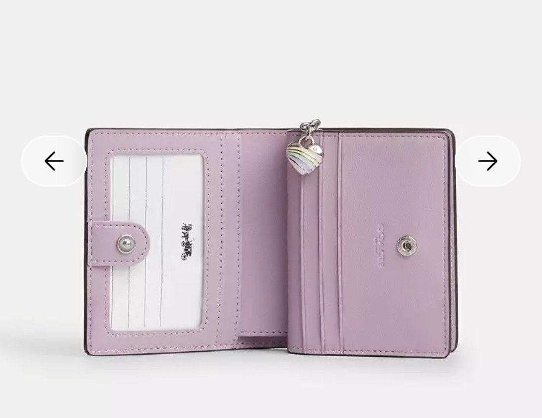 New Coach Signature Leather Snap Wallet with Heart Charm image 2