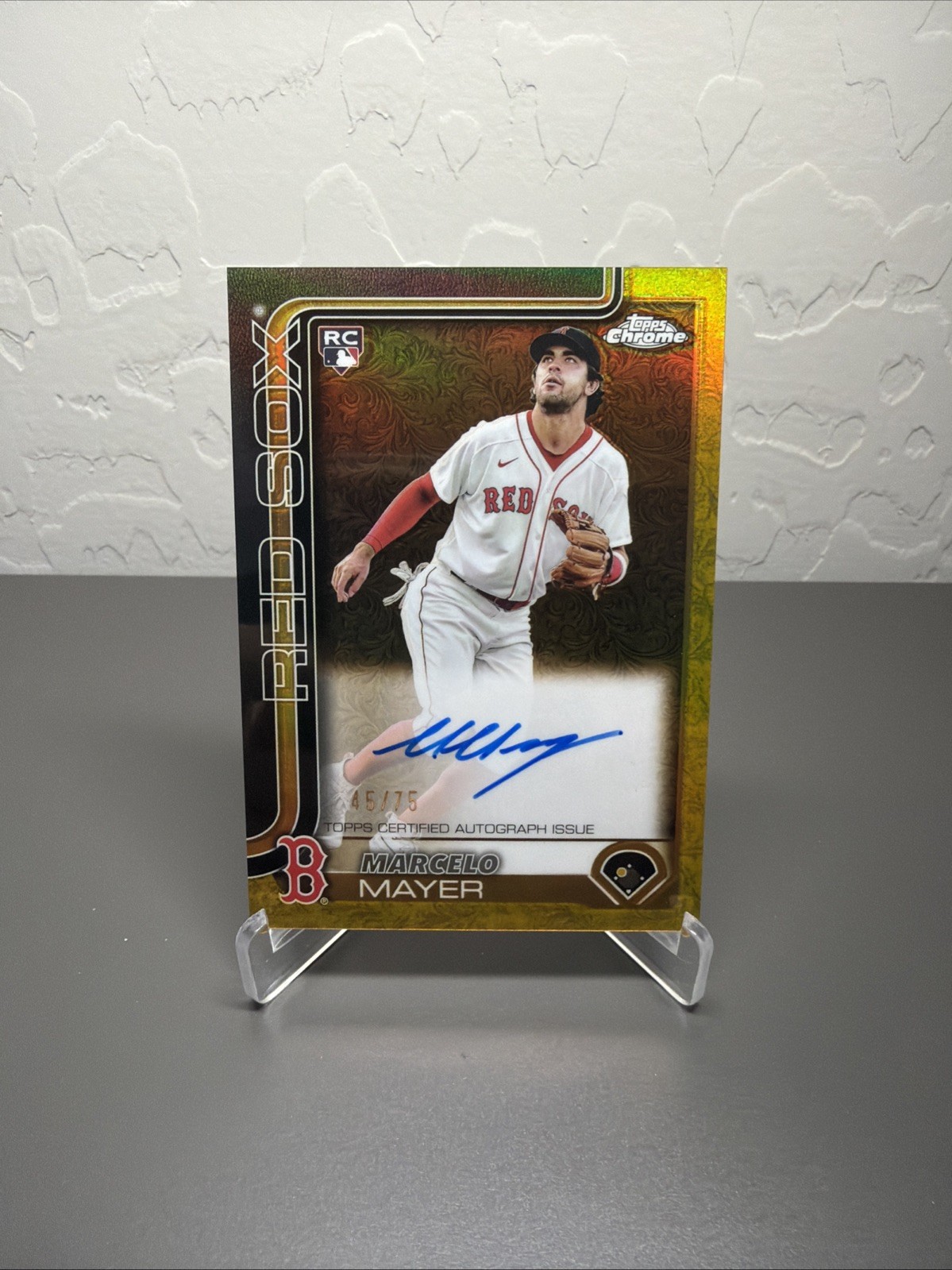 2025 Topps Chrome Gilded Marcelo Mayer Yellow Gold Rookie RC Auto /75 Red Sox