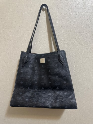 #ad MCM Visetos Black Leather Tote Bag Pre Owned Good $225.00