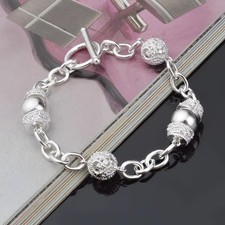 925 Sterling Silver Ball Charm Bracelet Women Wedding Jewelry Gift