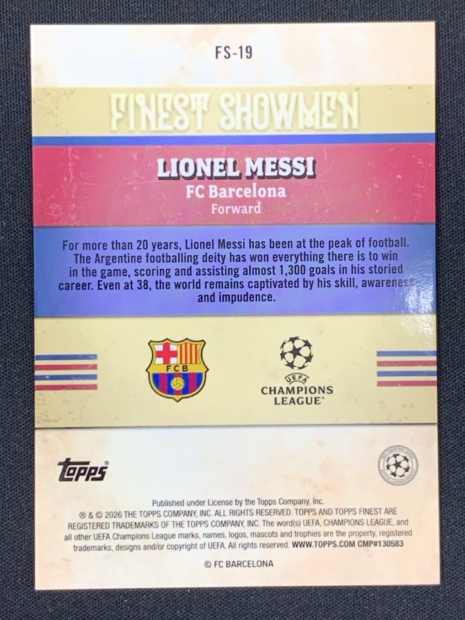 Lionel Messi 2025-26 Topps Finest UCC Finest Showmen #FS-19 -dj2 view 2