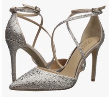 NEW Jewel Badgley Mischka Tanya Silver Rhinestone Heels Retail 120 Size 8