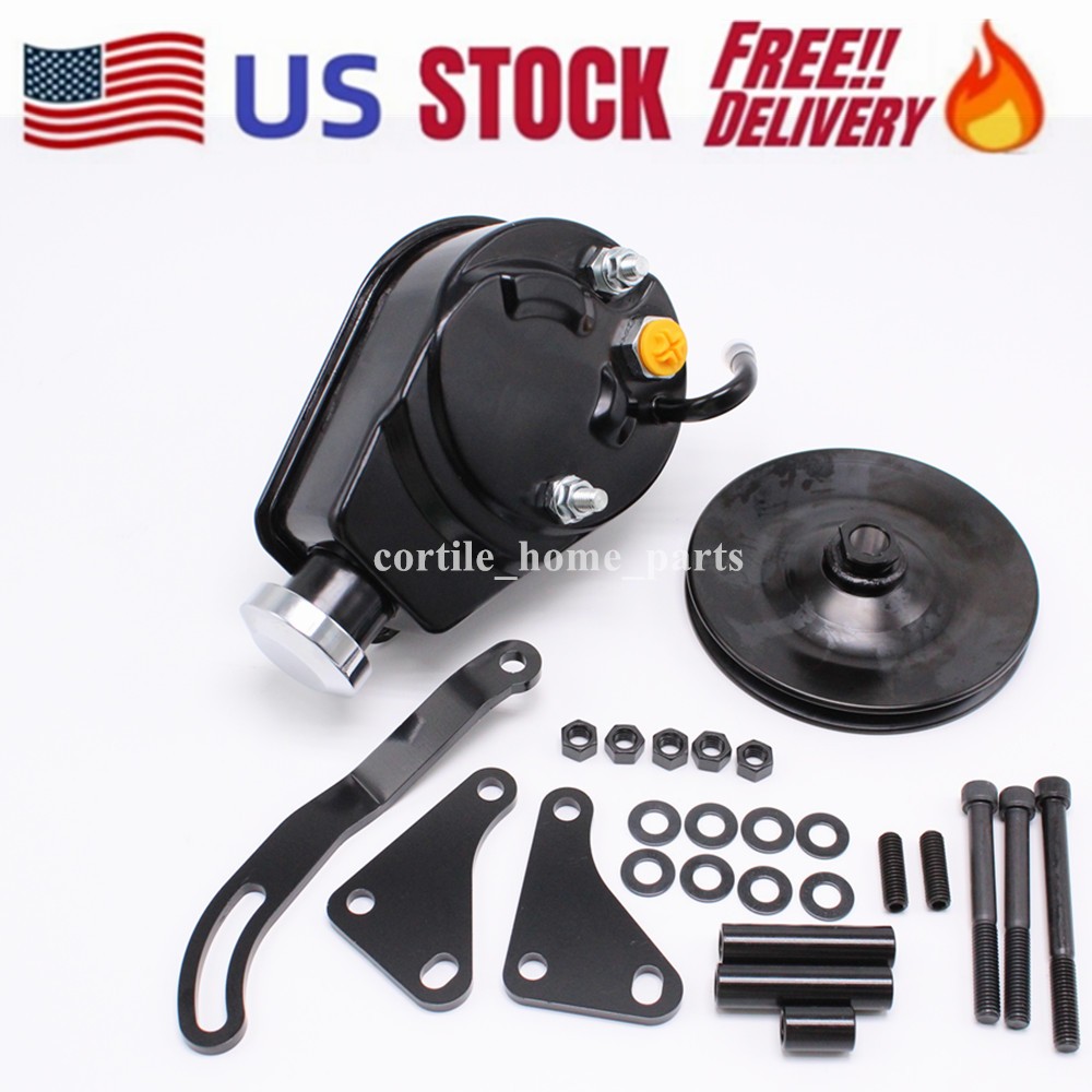 For SBC BBC Chevy Black Saginaw Power Steering Pump with Single Groove Pulley US