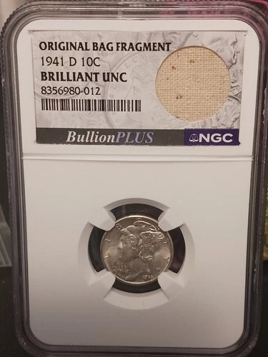 1941 D Original Bag Fragment Mercury Dime 10c Brilliant Uncirculated