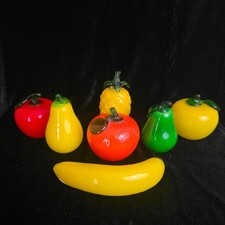 Vintage Murano Style Hand Blown Art Glass Fruit Set 7 Piece Colorful Decor MCM