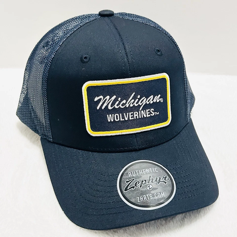 Zephyr Michigan Wolverines Script Trucker Hat Cap Adjustable Snapback Blue NCAA - Image 3 of 4