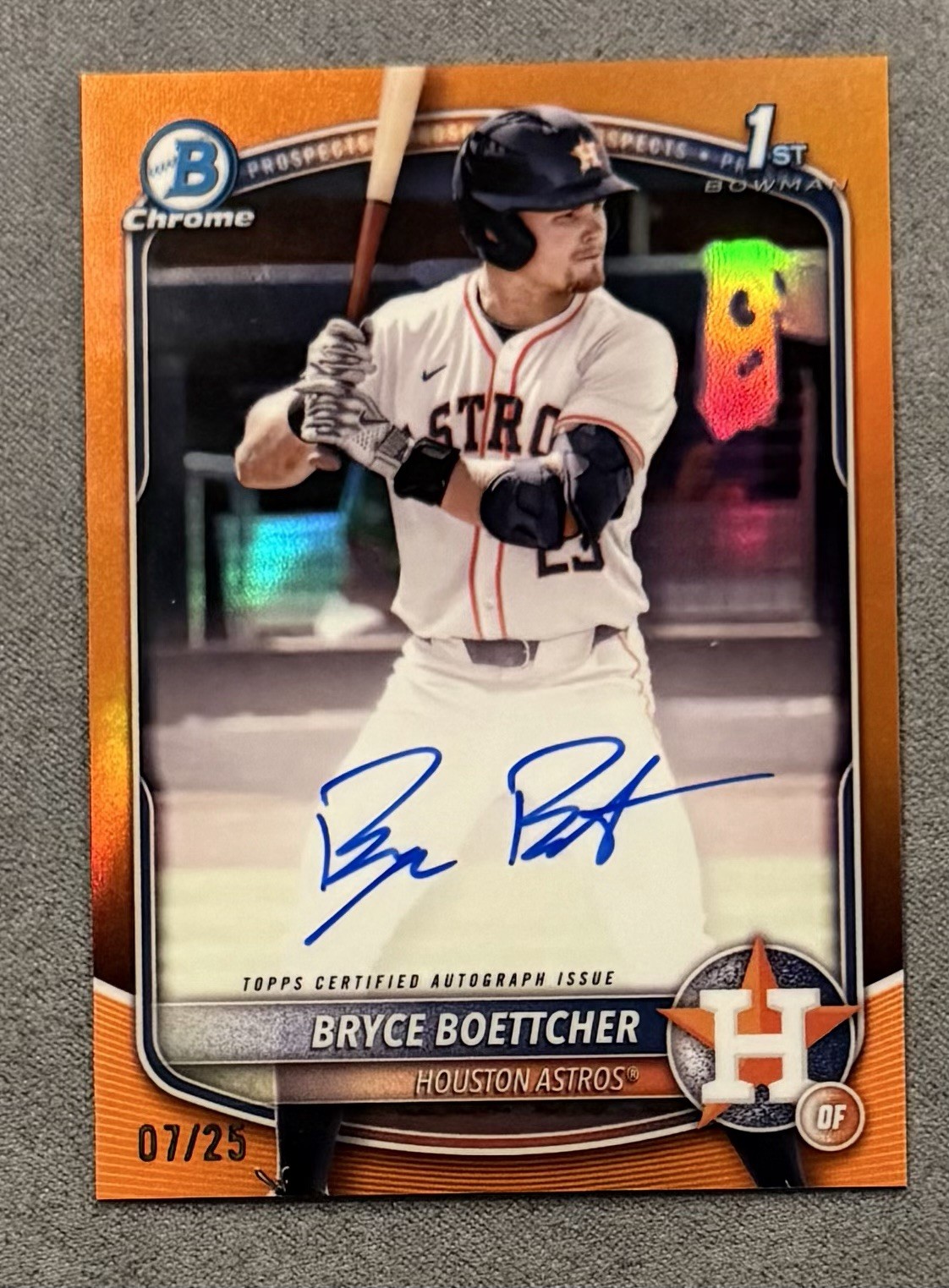 2025 Bowman Chrome Bryce Boettcher True Orange 1st AUTO #7/25 Astros Color Match