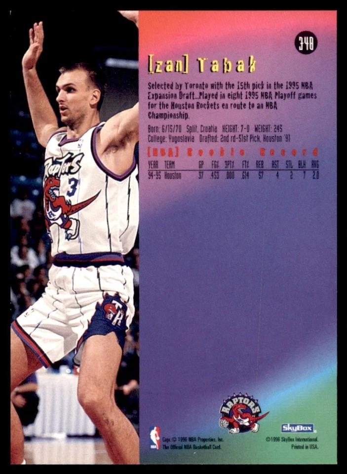 1995-96 Hoops #348 Zan Tabak ET Raptors - Image 2 of 2