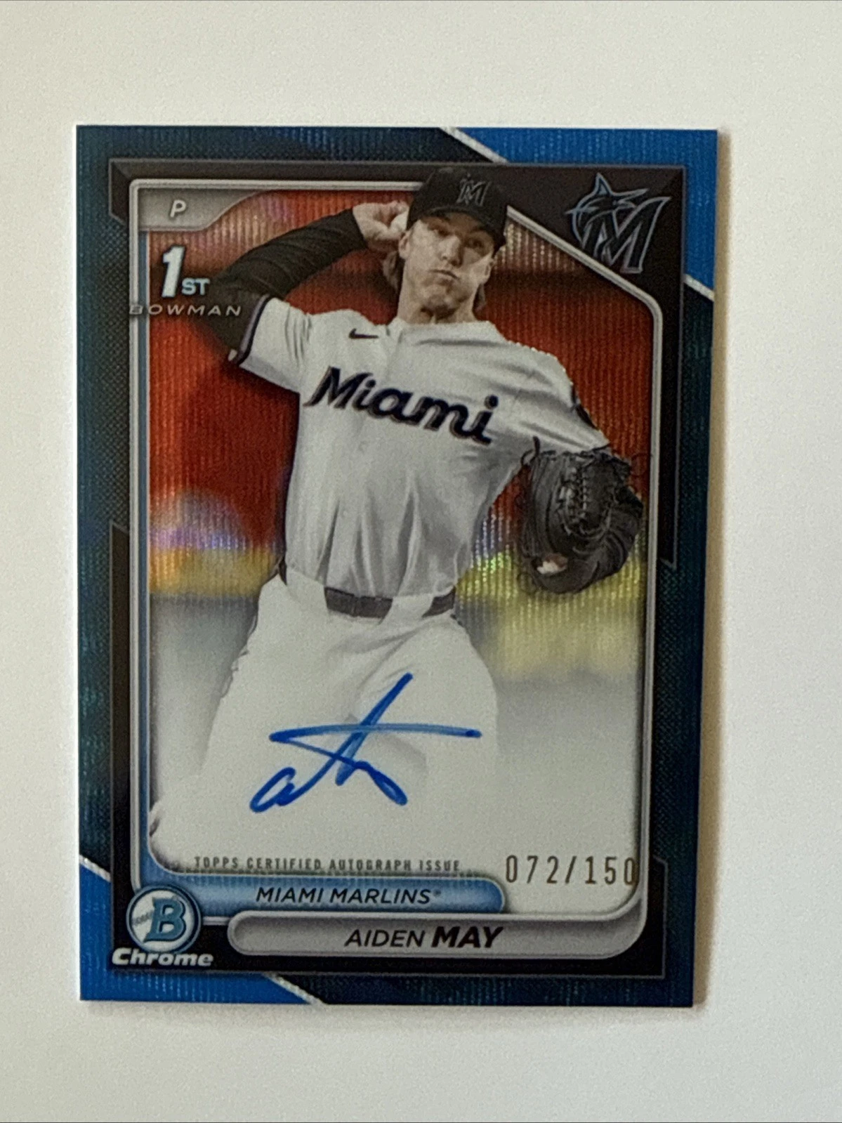 2024 Bowman Chrome Draft Aiden May Blue Wave Refractor Auto 72/150 Bowman 1st
