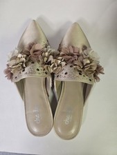 Charles David Golden Mules With Floral Embellishments, Sz 7.5
