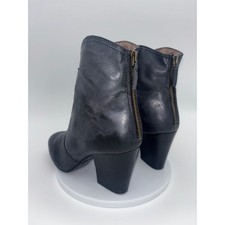 VINTAGE NINE WEST Black Leather Boot Heeled Ankle Chunky Back Zip Dashiell 8.5