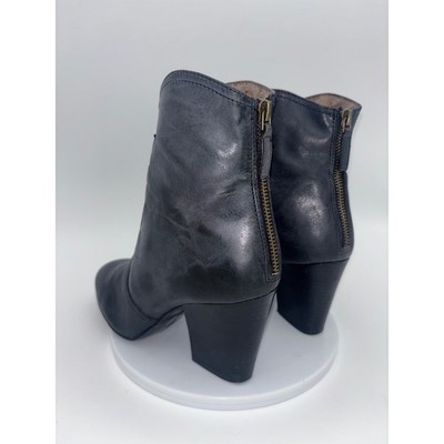 VINTAGE NINE WEST Black Leather Boot Heeled Ankle Chunky Back Zip Dashiell 8.5
