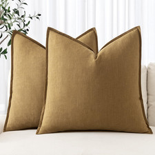 MIULEE Decorative Linen Euro Sham Pillow Covers 24x24 Mustard Yellow Boho Farmho