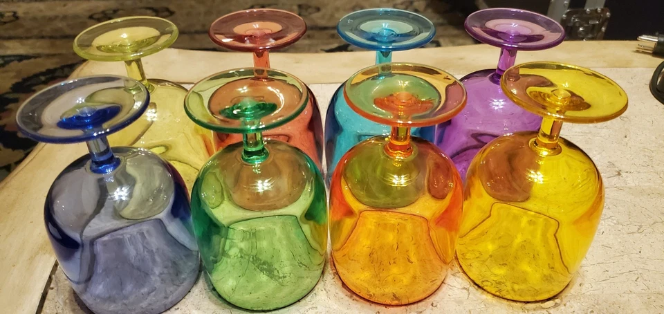Juego de 8 copas de vino/agua bloque de color acrílico "vintage" de 5,5" de alto años 90/cb Foto 2 de 4