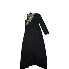 PrettyLittleThing Black Maxi Dress Gold Embroidered Floral Appliqué Size US 8 UK