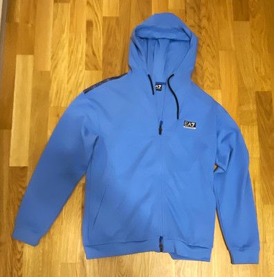 EA7 Emporio Armani Herren Kapuzenpullover L Blau Zip Hoodie mit Logo