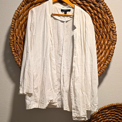 Marc New York Andrew Marc Women's White Open Front Jacket Pockets L Mid-Length