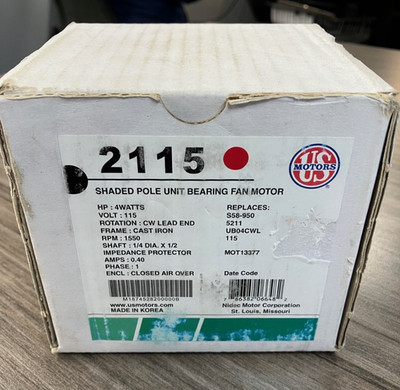 US MOTORS SHADED POLE UNIT BEARING FAN MOTOR 2115