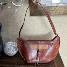 Handcrafted Brown Leather Purse – Tribal Patch Rustic Stitching Hobo No Brand