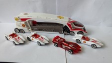 Mattel Hot Wheels Speed Racer Launching Big Rig transporter x4 Cars Mach 4 & 5