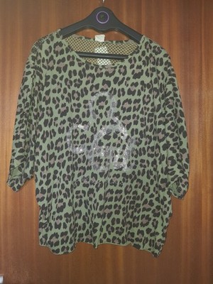 Italy Moda Tshirt 38 40 42 44 46 Khaki Leo Glitzer Netz Maus Strass T-Shirt 