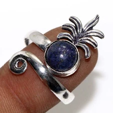 Lapis Lazuli 925 Silver Plated Tiny Gemstone Ring US FreeSize Ethnic Gift JW