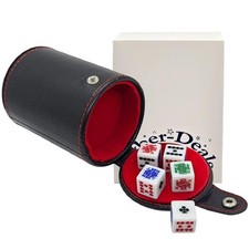 16mm Poker Dice Set w/Ace of Clubs   White Squared Dice, PU Leather Cup Re