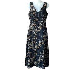 Vintage Old Navy Babydoll Dark Floral Midi Dress 4 Black Cottagecore Whimsigoth