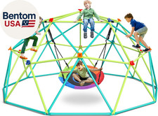 10 Ft Climbing Dome Swing Set with Saucer Swing, Jungle Gym for Kids Outdoor Bac