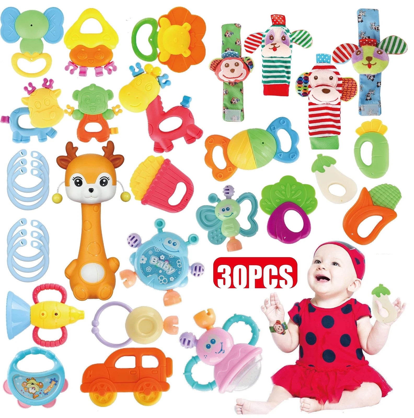 30 Pcs High Contrast Baby Toy Gift Set for Infants Rattles Teething Toys and ...