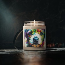 Cute Puppy Dog Color Splatter Scented Soy Candle, 9oz Gift for dog lover