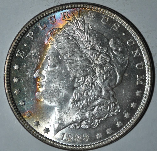 UNC 1888 Morgan Silver Dollar** Kissing the Rainbow Toning** {{{{3422