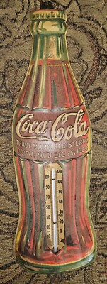  Coca-Cola ''Christmas Bottle'' Tin Thermometer 16in Dec 25. 1923 Great Condition 