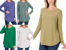 Women's Round Crew Neck Long Sleeve Tunic Top Basic Loose Fit T Shirt