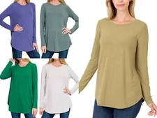 Women's Round Crew Neck Long Sleeve Tunic Top Basic Loose Fit T Shirt