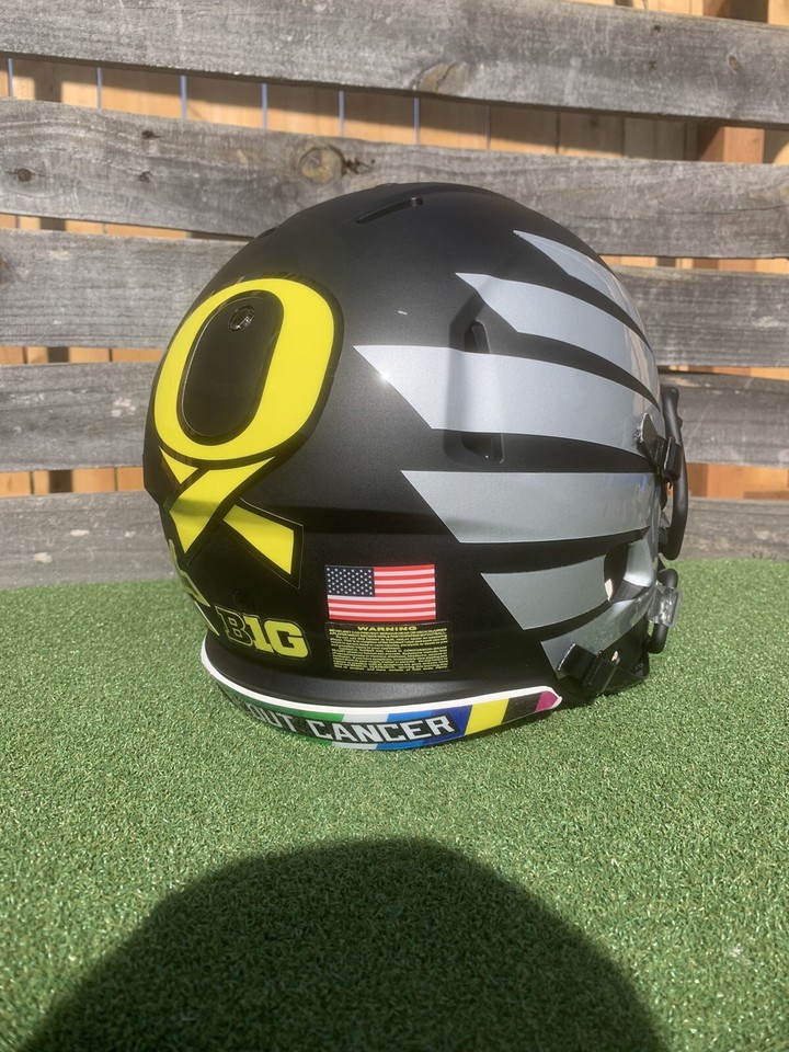 OREGON DUCKS STOMP OUT CANCER BLACK W/SILVER WINGS AUTHENTIC SPEED HELMET eBay