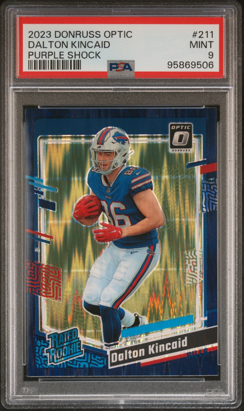 Dalton Kincaid 2023 Panini Donruss Optic #211 Purple Shock PSA 9