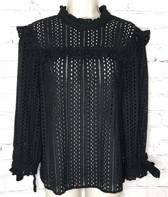 eyelet mockneck ruffle top