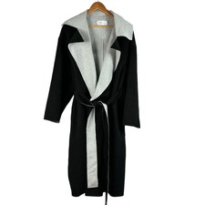 Nordstrom Signature Waterfall Lapel Belted Long Coat Wool Cashmere Black Gray L
