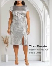 Vince Camuto Silver Ruched Bodycon Midi Dress Party Wedding sz X Large MRP $109