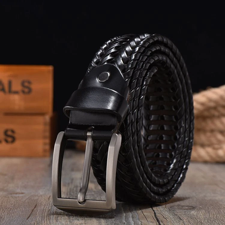 Braided Belt for Men's Woven Luxury Genuine Leather Cow Straps