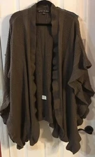  EUC Jeffrey and Paula Ruffle Sweater Cape Dark plum Taupe Sz M