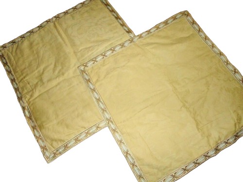 CHRIS MADDEN PARKSLEY DAMASK GOLD CREAM RATTAN EMBROIDERED (2) EURO PILLOW SHAMS - Picture 2 of 5