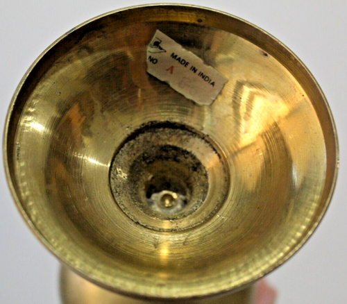 Etched Indian Brass Tall Urn Shaped Footed Floral Vase Ruffled Rim Set x3 Vtg - Picture 8 of 24