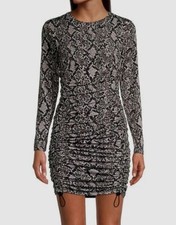$155 Michael Kors Women's Black Python Print Ruched Draw Cord Mini Dress Size XS