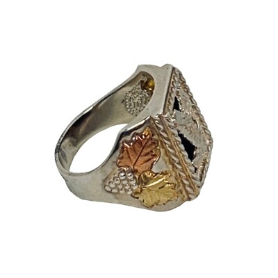 Black Hills Sterling Silver & Onyx Men's Eagle Ring W/12K Gold