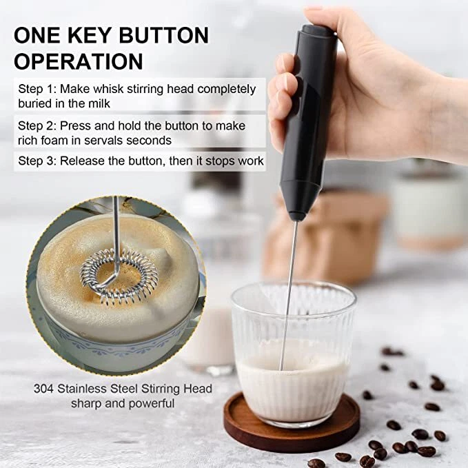 with Stand Handheld Whisk Drink Foamer Mini Blender Mixer for Coffee Frappe Matcha Espresso, Black