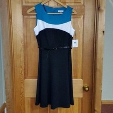 Calvin Klein Tri-Colored Sleeveless Zippered Lined Belted Sz 10 Dress